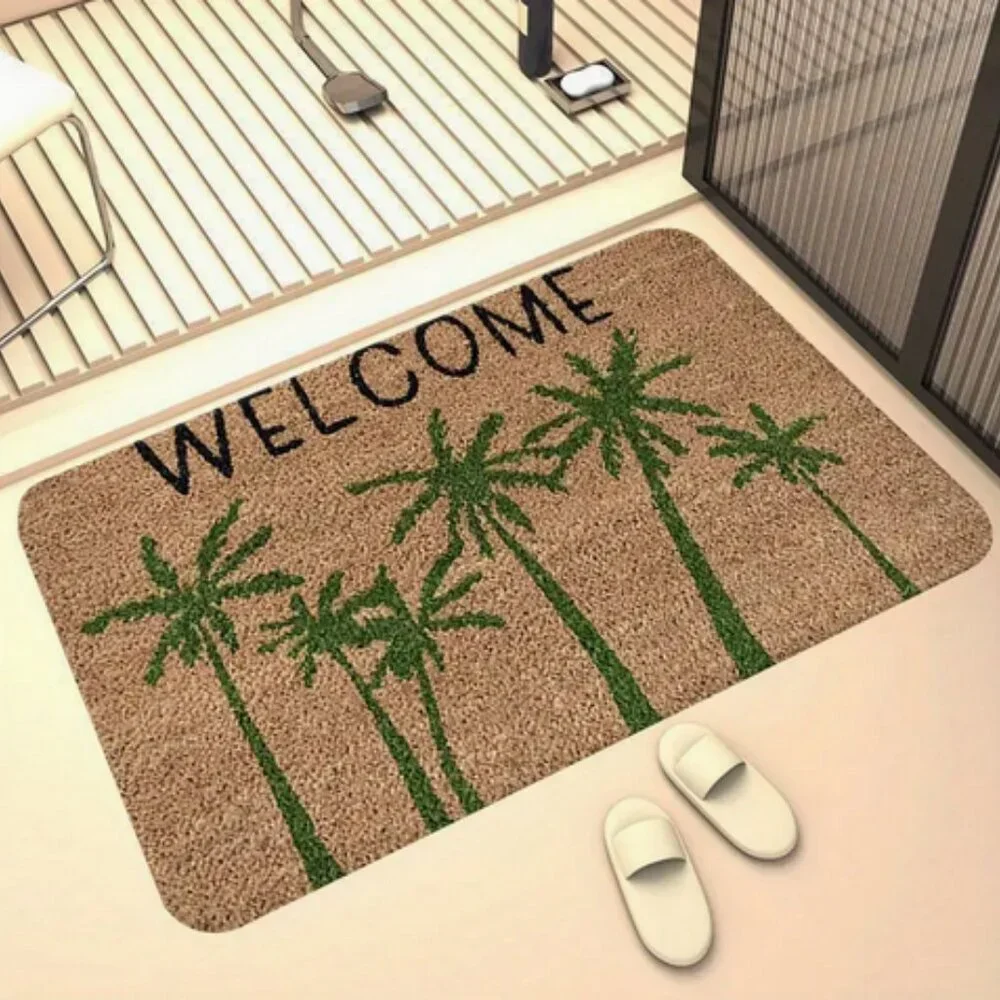 New with Tags - Welcome Doormat with Palm Trees Design, Polyester, Washable